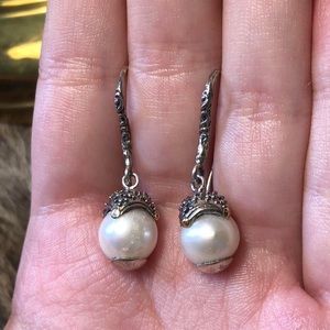 Sterling silver and 18k gold Bali Couture hanging pearl earrings